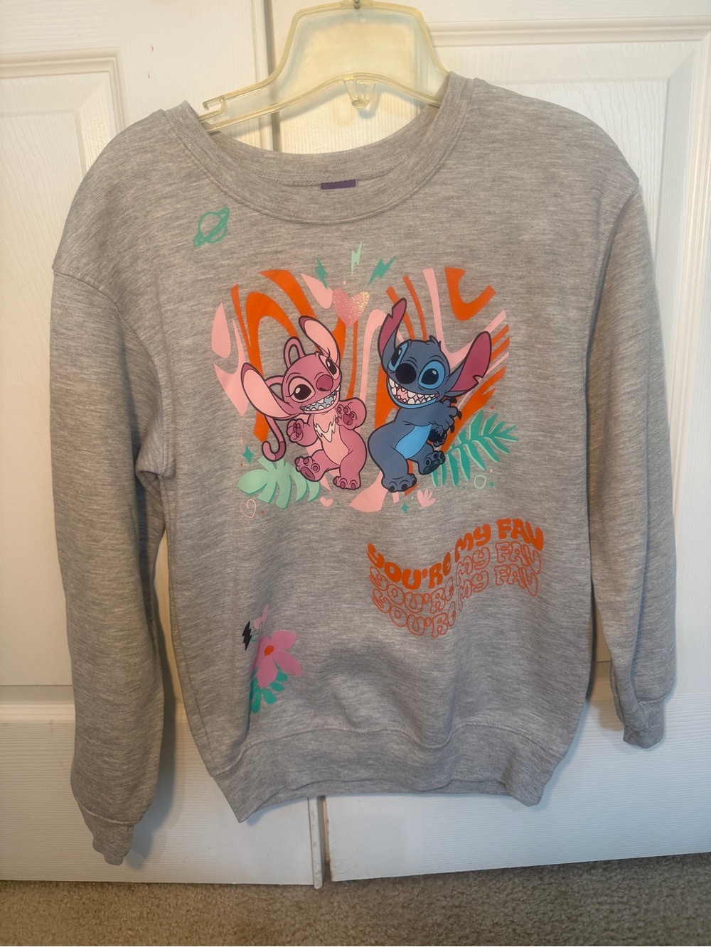 Disney Grey Pullover Sweatshirt with Pink & Blue Lilo & Stitch Graphic